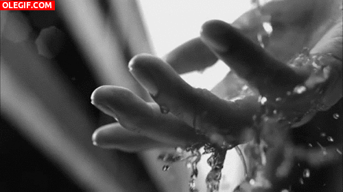 GIF Agua fluyendo sobre la palma de una mano