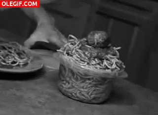 GIF: Muy bien así se cierra un tupper lleno de espaguetis con albóndigas