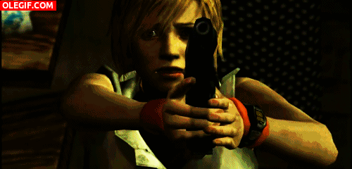 GIF: Heather Mason pegando tiros (Silent Hill 3)