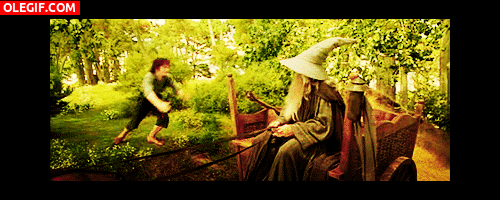 GIF: Cariñoso abrazo entre Frodo y Gandalf