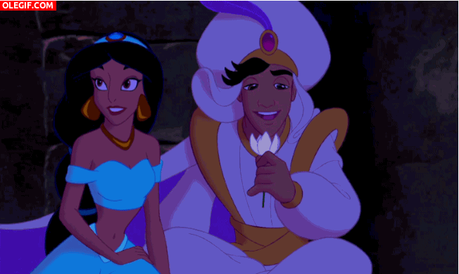 GIF: Aladdín y Jasmine en su romántico viaje sobre la alfombra mágica