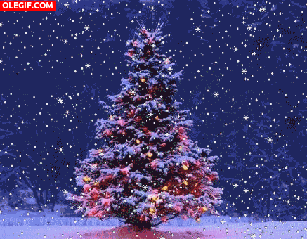GIF: Nieve cayendo sobre un árbol de Navidad