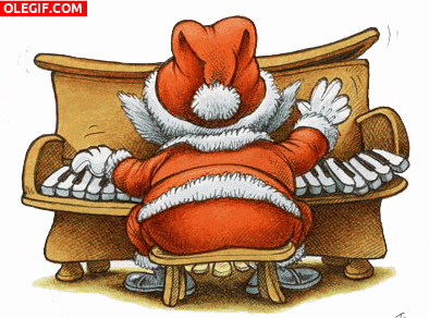 GIF: Papá Noel tocando el piano en Navidad