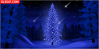 GIF: Estrellas fugaces sobre un árbol de Navidad