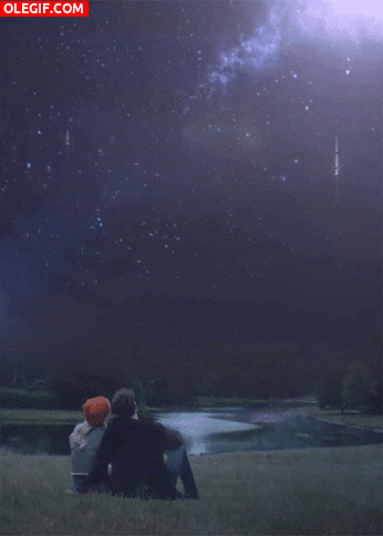 GIF: Pareja contemplando la lluvia de estrellas (Gif #2236)