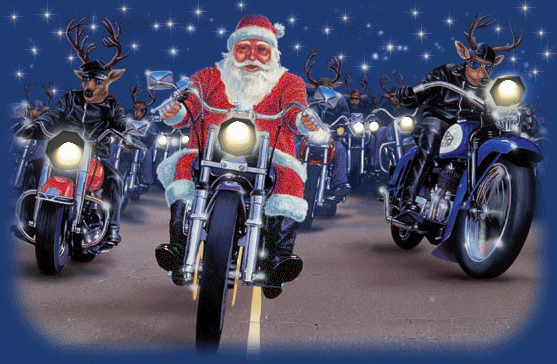 GIF: Papá Noel viajando en moto por Navidad