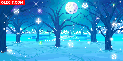 GIF: Copos de nieve en una noche de luna llena