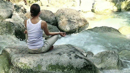 GIF: Meditando sobre una roca del río
