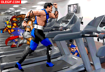 GIF: Personajes de videojuegos entrenando en el gimnasio