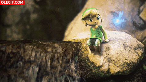 GIF: Link sentado en una roca