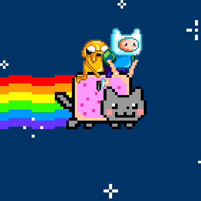GIF: Finn y Jake viajando sobre un gato