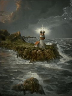GIF: Faro iluminando el mar