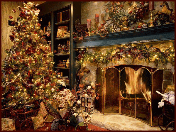GIF: Adornos navideños junto a la chimenea