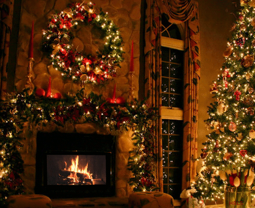 GIF: Chimenea encendida la noche de Navidad