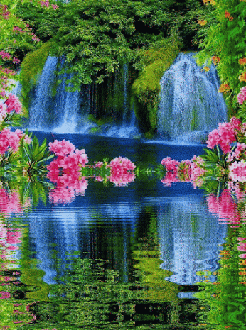 GIF: Flores junto a la cascada