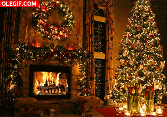 GIF: Fuego en la chimenea la noche de Navidad