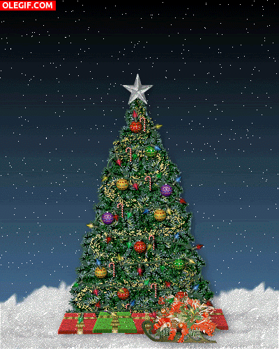 GIF: Estrella brillando en el árbol de Navidad