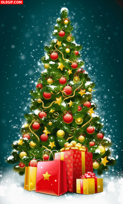 GIF: Un árbol de Navidad repleto de regalos