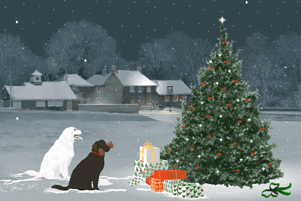 GIF: Perros vigilando el árbol de Navidad
