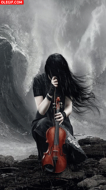 GIF: Violinista bajo la lluvia