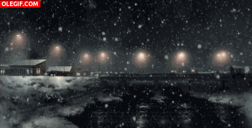 GIF: Nieve cayendo sobre el río