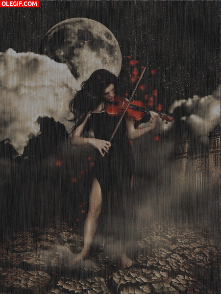 GIF: Violinista bajo la lluvia