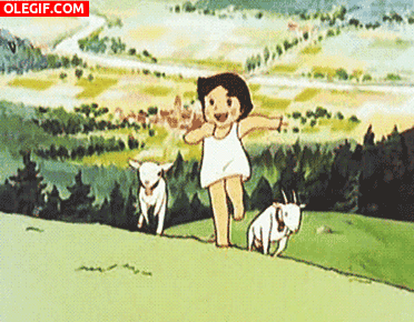 GIF: Heidi corriendo con las cabras