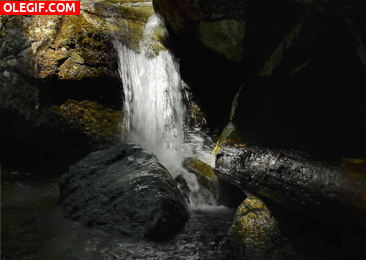 GIF: Cascada fluyendo en una cueva
