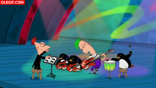 GIF: Phineas y Ferb se divierten en el escenario