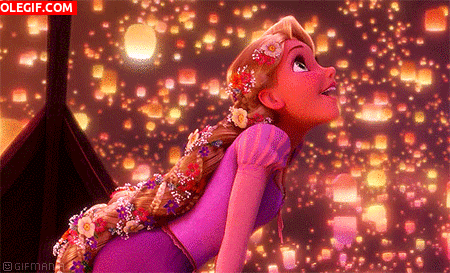 GIF: Rapunzel observando los farolillos