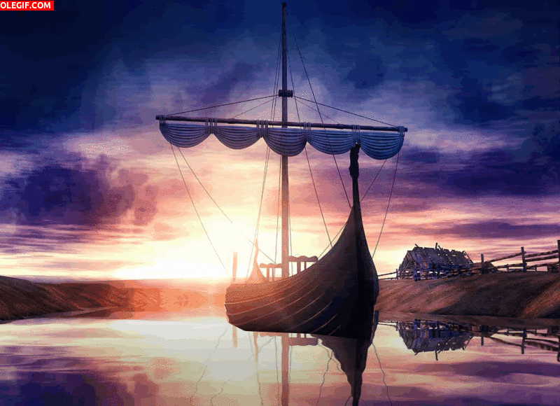 GIF: Barco vikingo en las tranquilas aguas