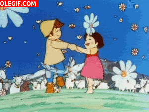 GIF: Heidi y Pedro bailando en el prado