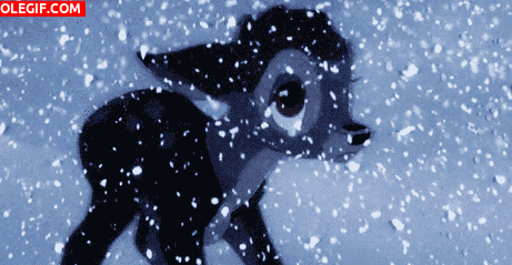 GIF: Bambi llorando bajo la nieve