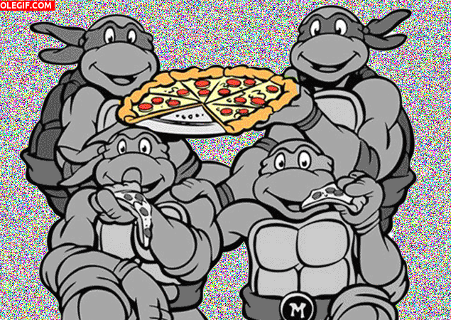 GIF: Las Tortugas Ninja comiendo pizza