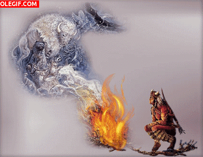 GIF: Hechicero indio junto al fuego