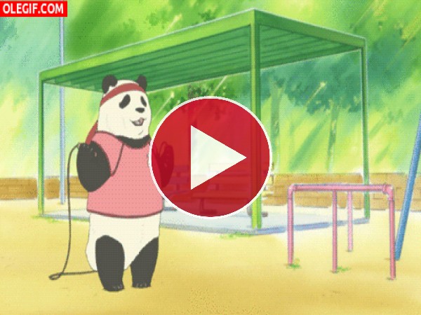 Este panda no sabe saltar a la comba