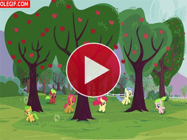 GIF: My Little Pony jugando al escondite entre manzanos