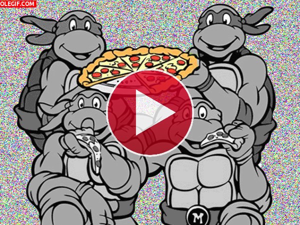 GIF: Las Tortugas Ninja comiendo pizza