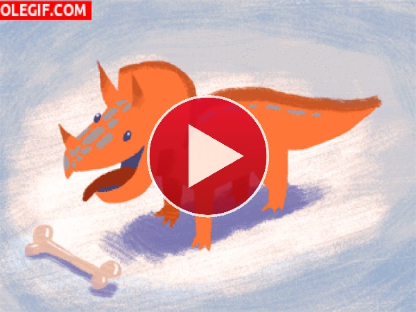GIF: Triceratops con un hueso